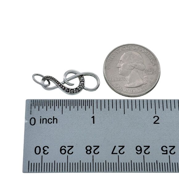 Vintage Thai FAS Sterling Silver Black Diamond Accent Music Treble Clef Pendant - Picture 4 of 5